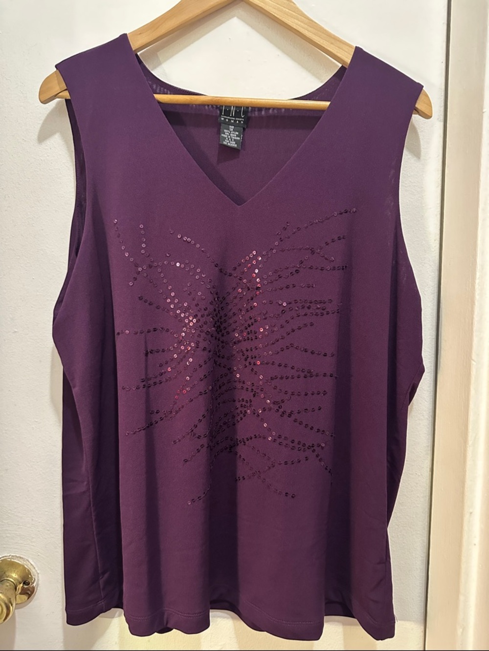 INC International Concepts Purple V-Neck Sequin Tank